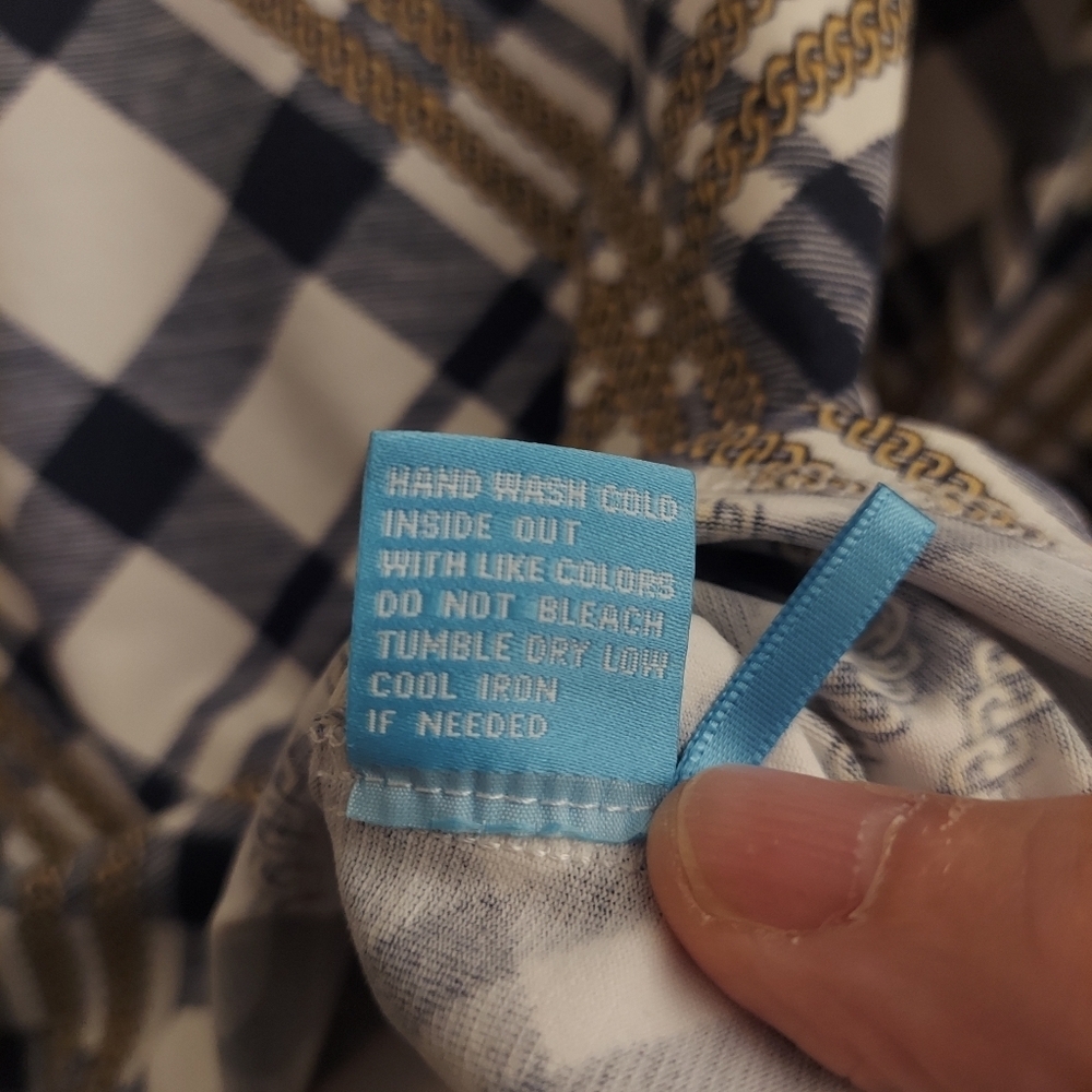 J MCLAUGHLIN Signature Catalina Cloth Blue And White Plaid 3/4 Length Sleeve Top - Picture 11 of 11
